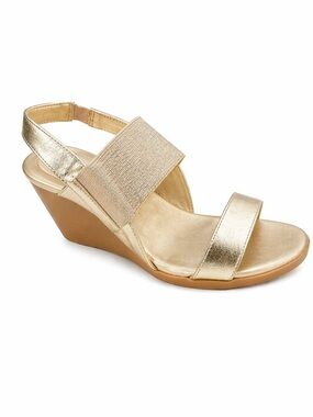 Bandolino Abbott Wedge Sandals Women’s 9M Gold Metallic Stretch Slip-On